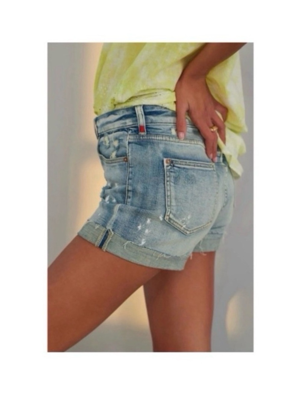 ANTHROPOLOGIE Pilcro High Rise Paint Splatter Jean Shorts Size 28 - Picture 3 of 10
